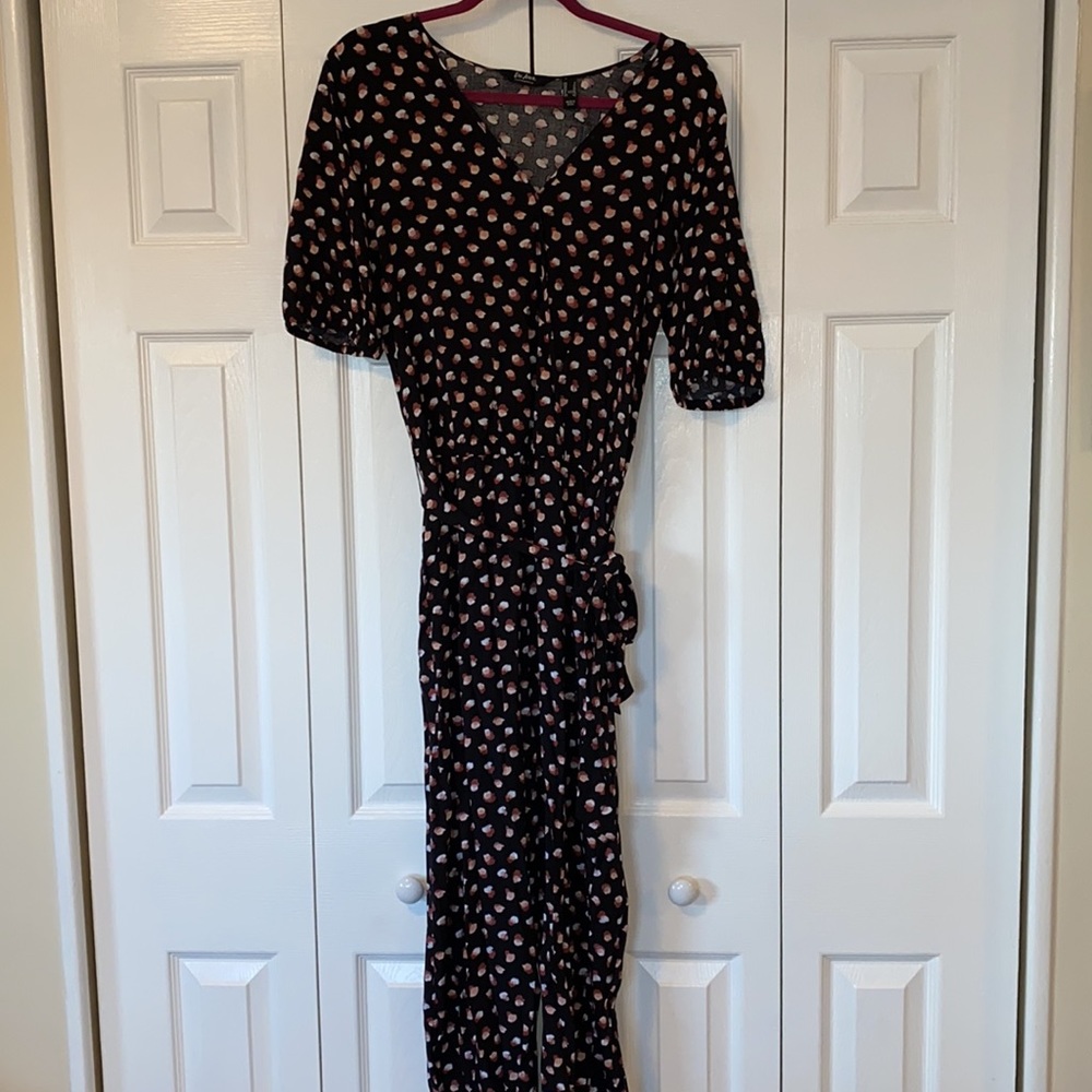 Du Jour Black Printed Short Sleeve Pant Jumpsuit Sz 8.